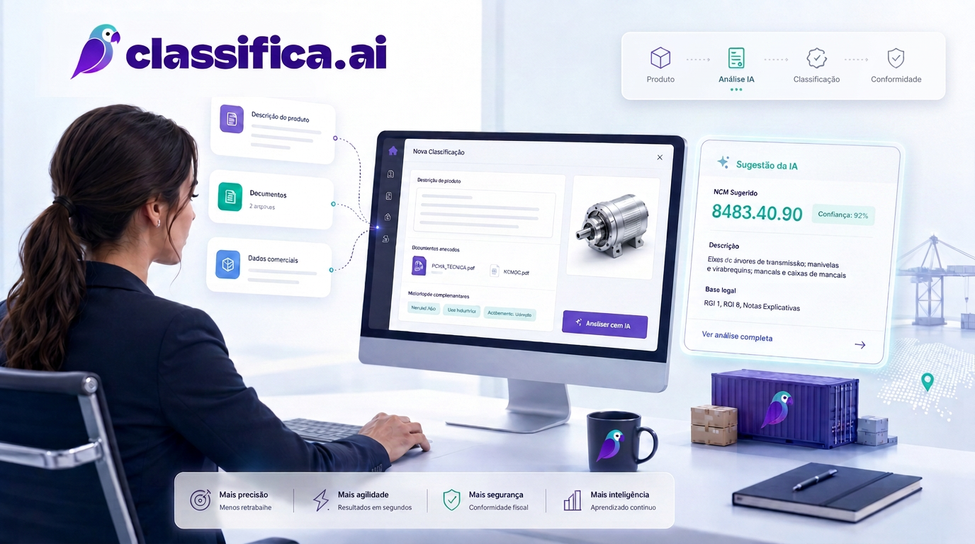 Profissional utilizando o Classifica.AI para classificação fiscal